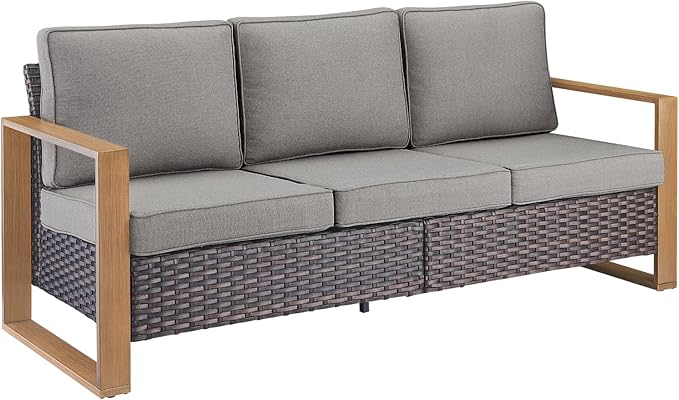 Outdoor Wicker Patio Sofa in Gray