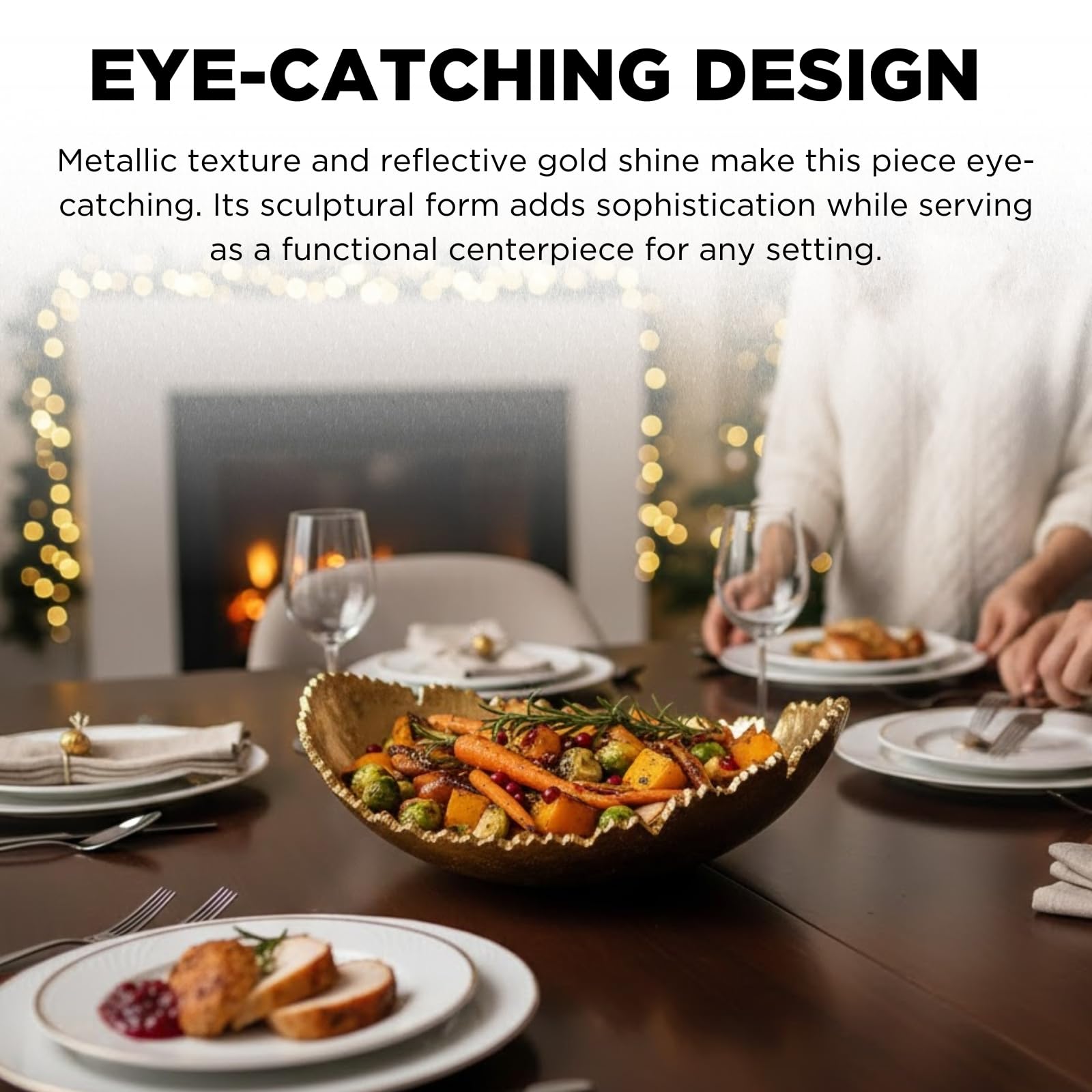 Gold Platter Bowl – Modern Aluminum Decorative Centerpiece with Textured Metallic Finish