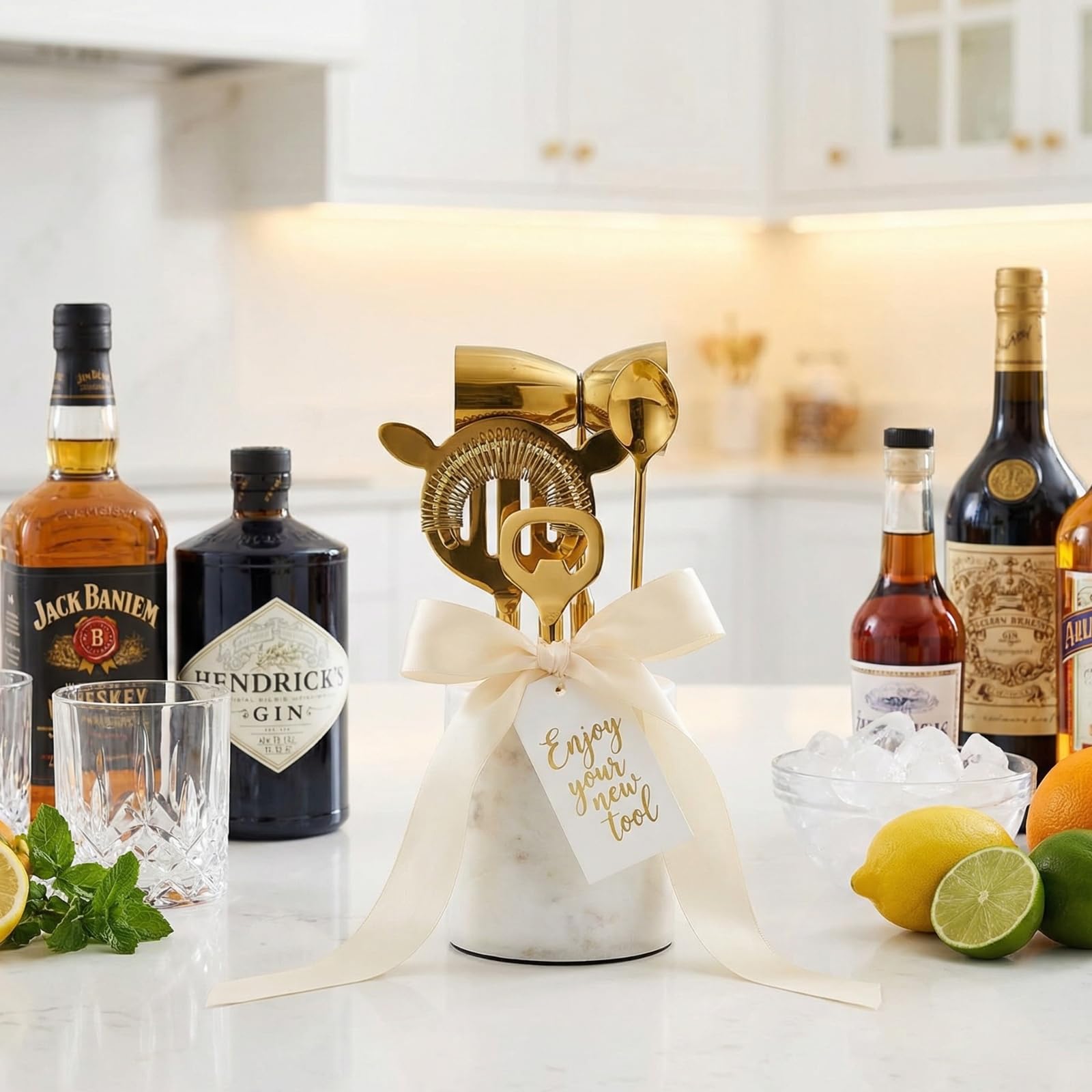 Gold & Marble Cocktail Bar Tool Set - 5 Piece