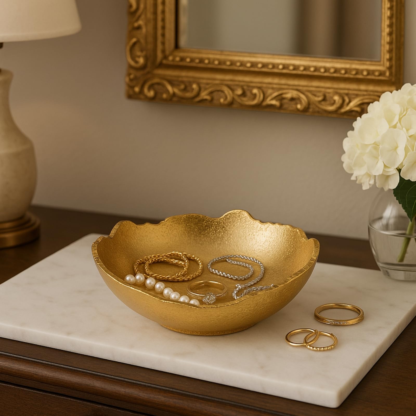 Decorative Hammered Asymmetrical Bowl - Gold