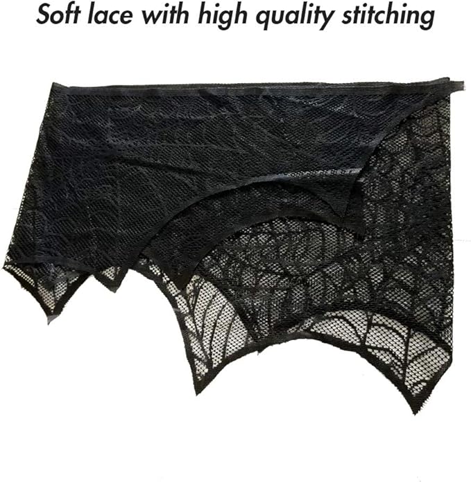Black Spiderweb Lace Fireplace Mantle Scarf Cover/Table Cloth - 2 Piece Set