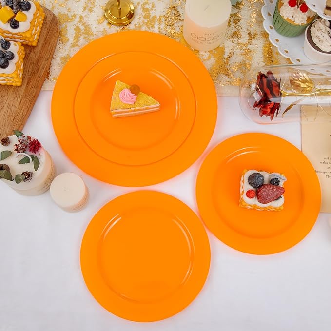 Set of 60 Heavy Duty Orange Plastic Plates Disposable for Halloween & Thanksgiving Parties - Serves 30 Guests