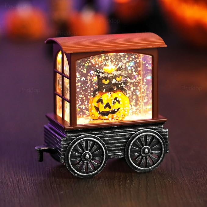 Halloween Snow Globe Train - Battery Powered LED Indoor Decoration with Timer
