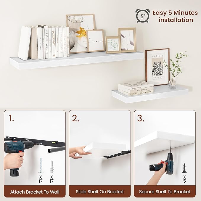 Set of 2, 36" Floating Shelves - White