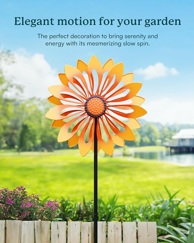 Floral Kinetic Outdoor Metal Wind Spinner - Yellow Sunflower