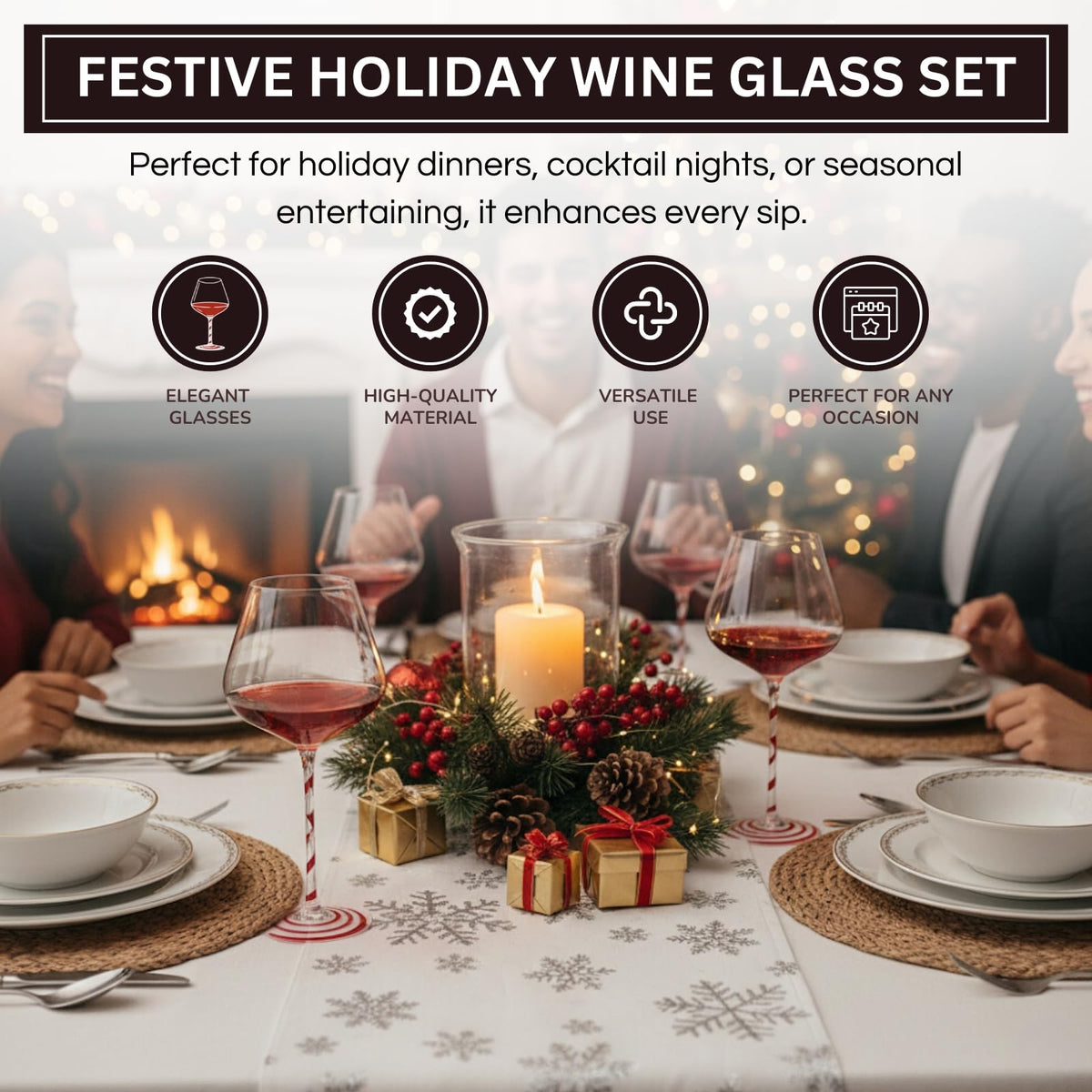 Holiday Candy Cane Wine Glasses - Set of 2