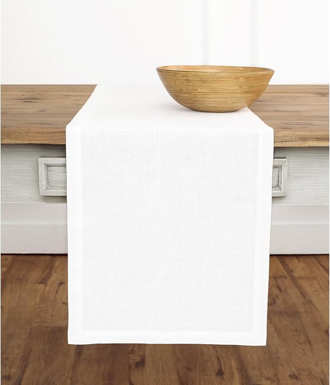 100% Pure Linen 14 x 90 Inch Table Runner - White