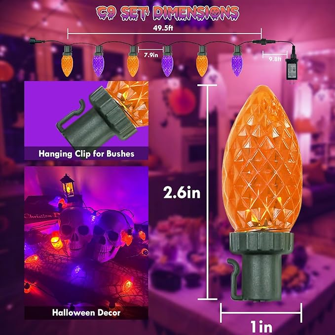 LED Purple and Orange Indoor/Outdoor Halloween Lights - 200 String Lights with 13 Modes & Timer, Waterproof