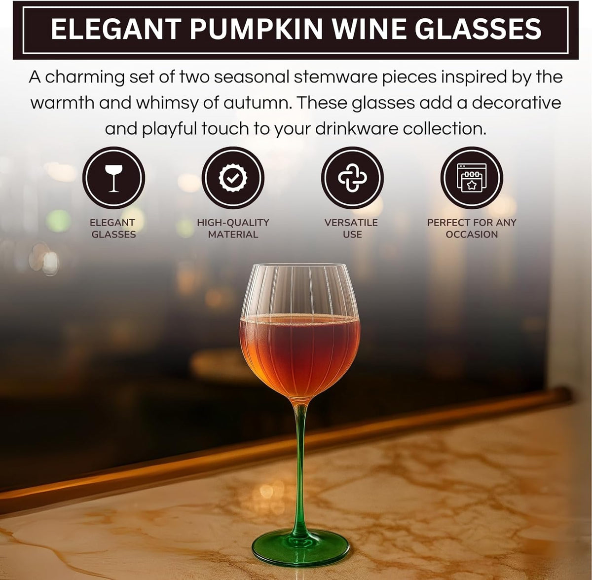 Pumpkin Lightweight Wine Glasses - Set of 2 Orange & Green