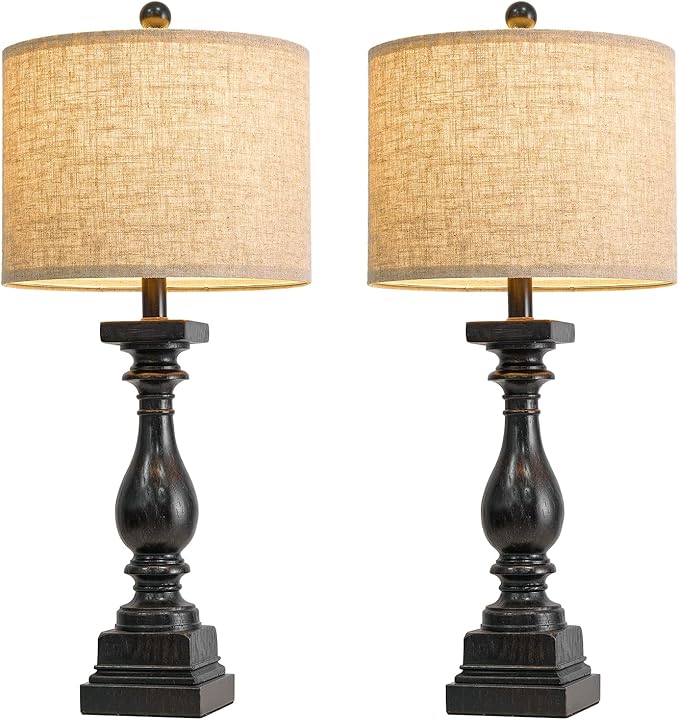 Set of 2 Traditional Farmhouse Table Lamps with USB A + C Charging Ports - Black