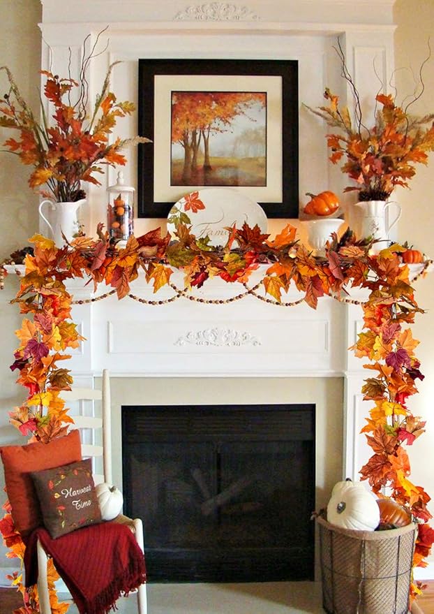 5.9 ft Fall Garland Maple Leaf - Set of 2