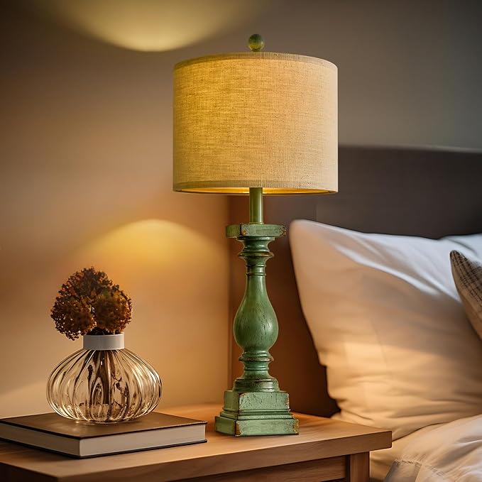 Set of 2 Farmhouse Table Lamps with USB A+C - Green