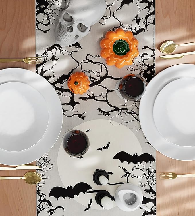 72 Inch Spooky Haunted House Table Runner for Halloween