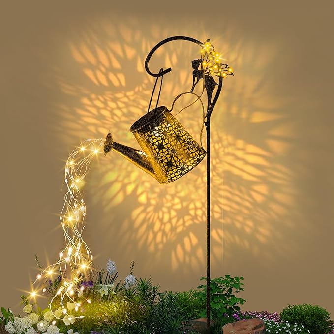 Solar Watering Can Garden Decor