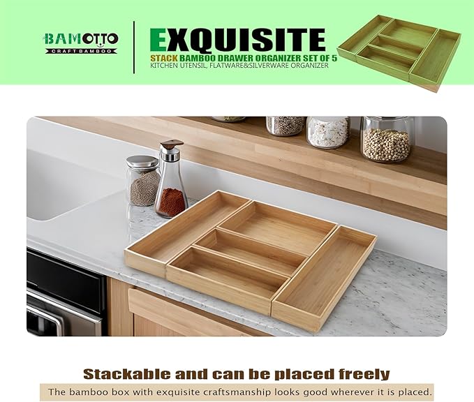 Bamboo Drawer Organizers - Set of 5
