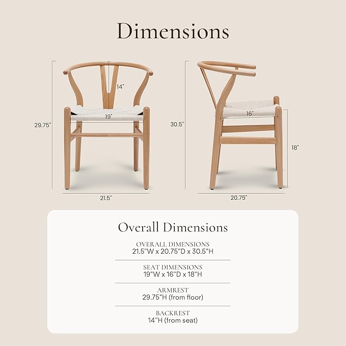 POLY & BARK Weave Mid Century Modern Dining Chairs - Set of 2, Natural