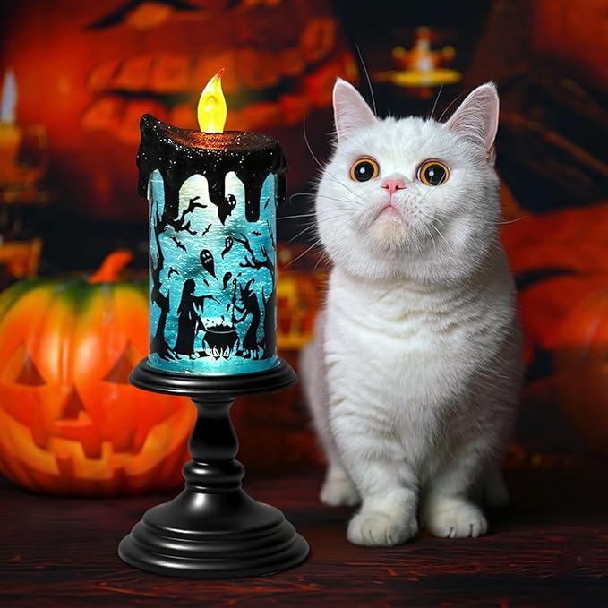 Battery Operated Spooky Spinning Tornado LED Candle - Spooky Blue
