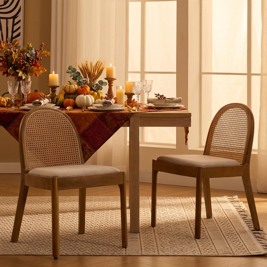 Mid Century Rattain Dining Chairs - Set of 2