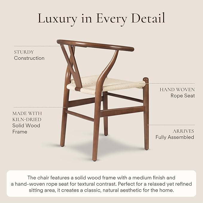POLY & BARK Mid Century Modern Wishbone Dining Chairs in Walnut - Set of 2