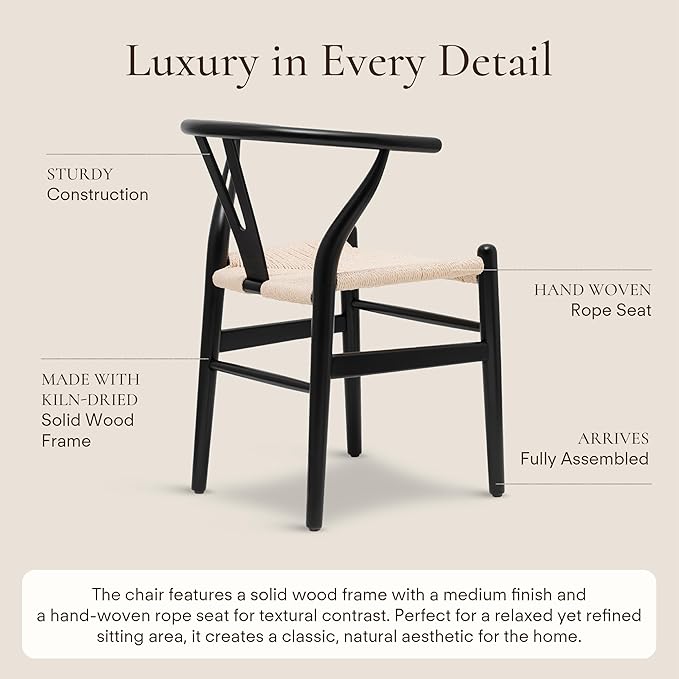 POLY & BARK Weave Mid Century Modern Dining Chairs in Black - Set of 2