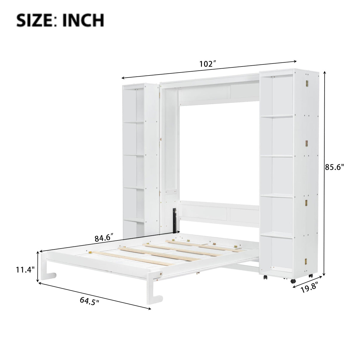 Queen Murphy Bed with Storage Doors - White