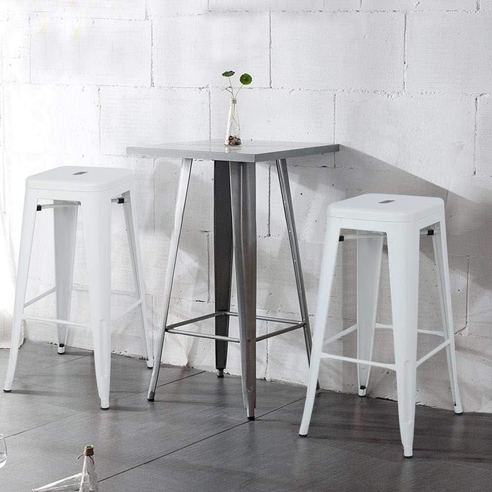 Set of 4 Stacking Metal Indoor/Outdoor Bar Stools- White