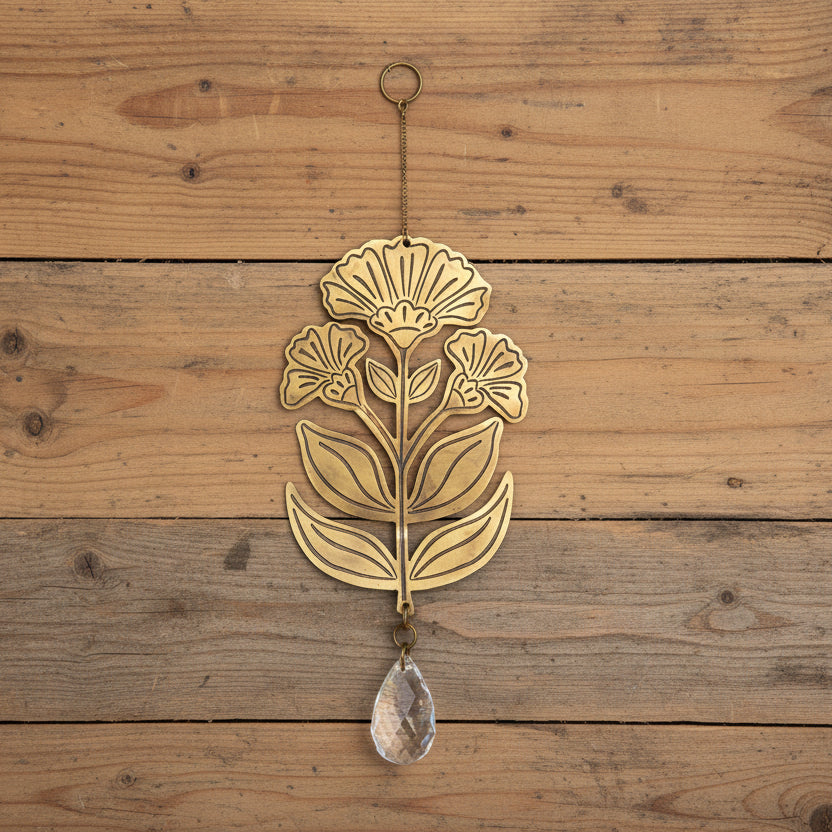 Surya Floral Engraved Brass Suncatcher