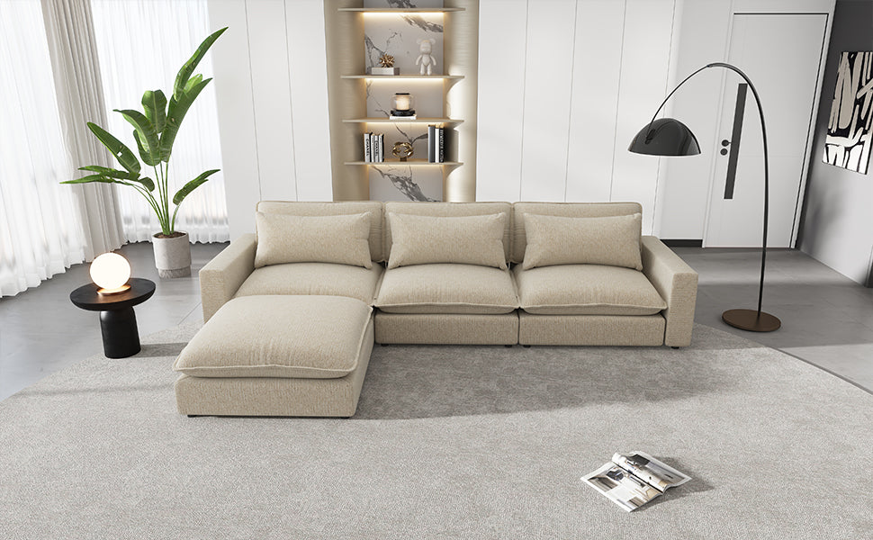 Chenille Upholstered Cloud Sofa Modular Sectional - Beige