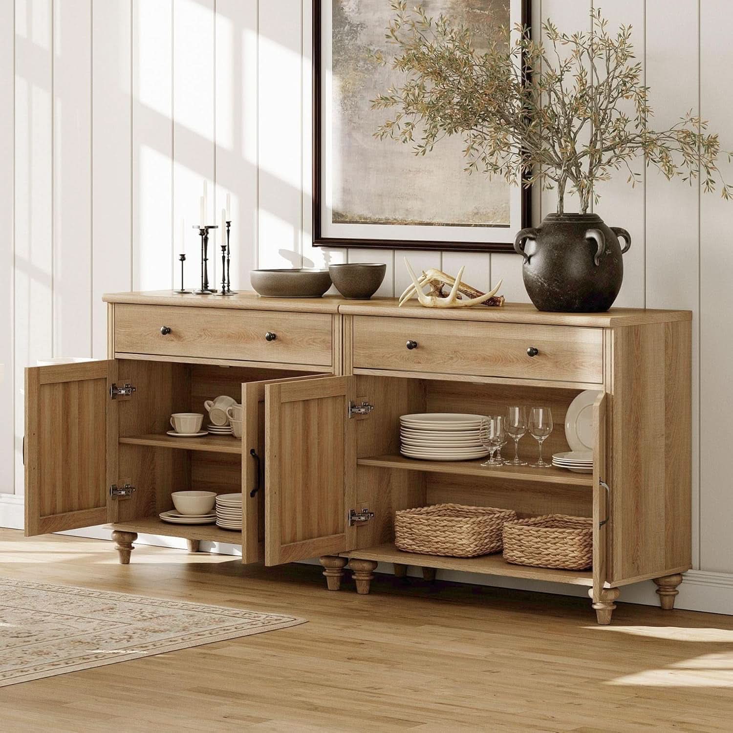 Contemporary Home Workstation Desk + 2 Storage Cabinets/Bookshelves in Distressed Oak Finish