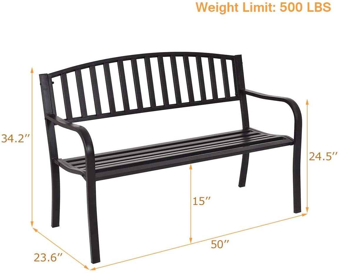50 Inch Steel Garden Bench - Black