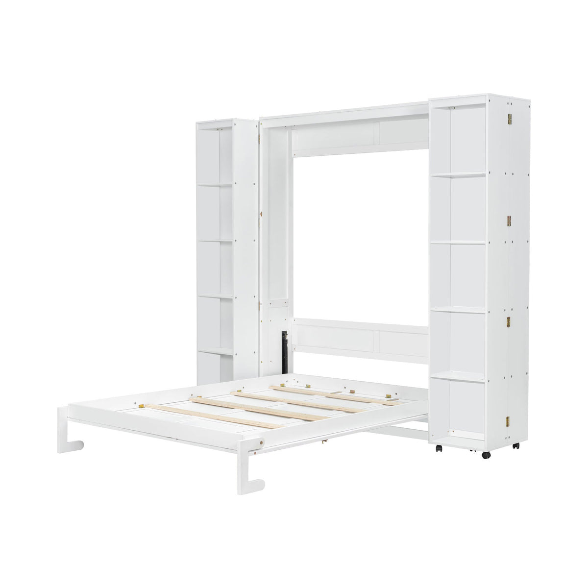 Queen Murphy Bed with Storage Doors - White