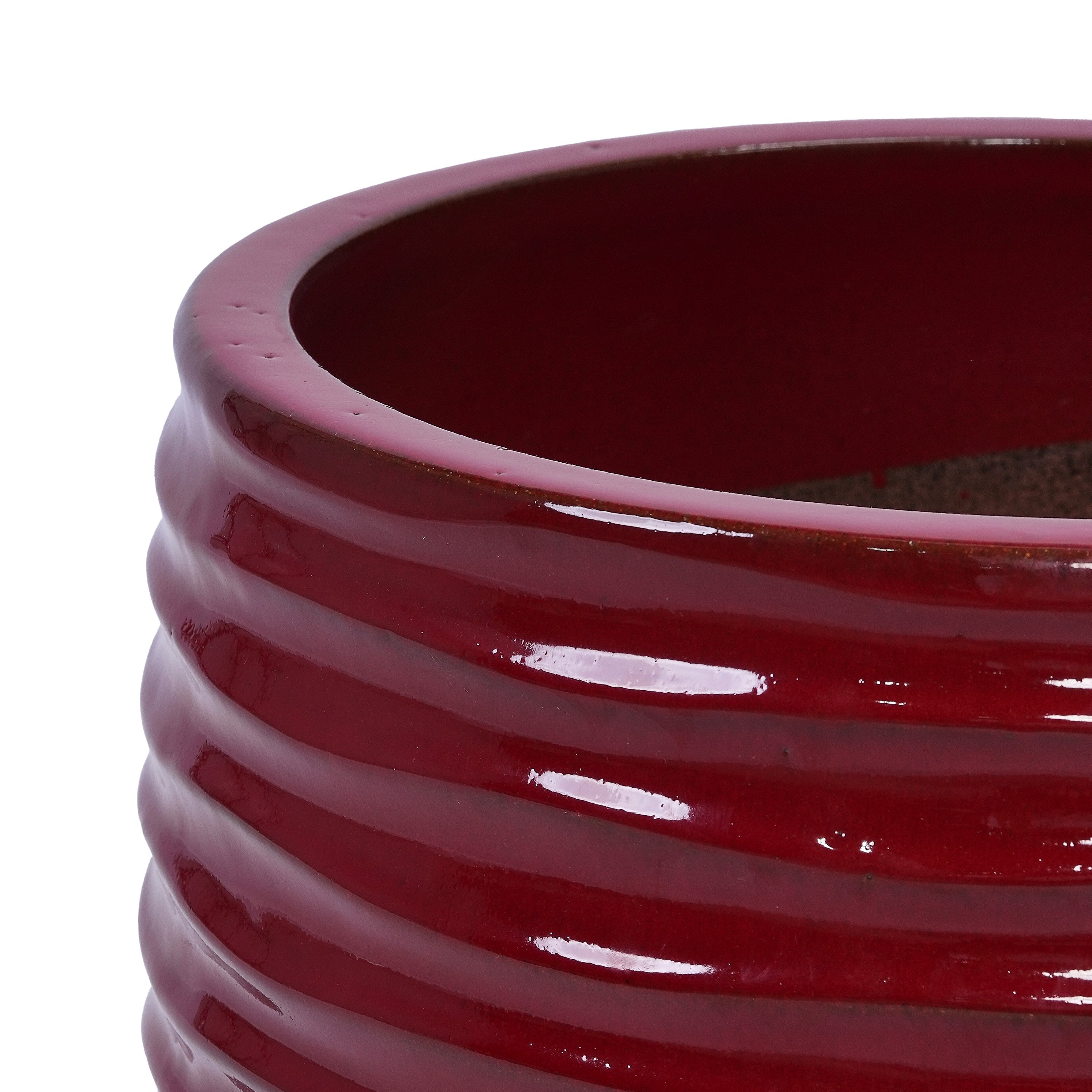 Set of 3 Ceramic Flowerpots - Bean Paste Red
