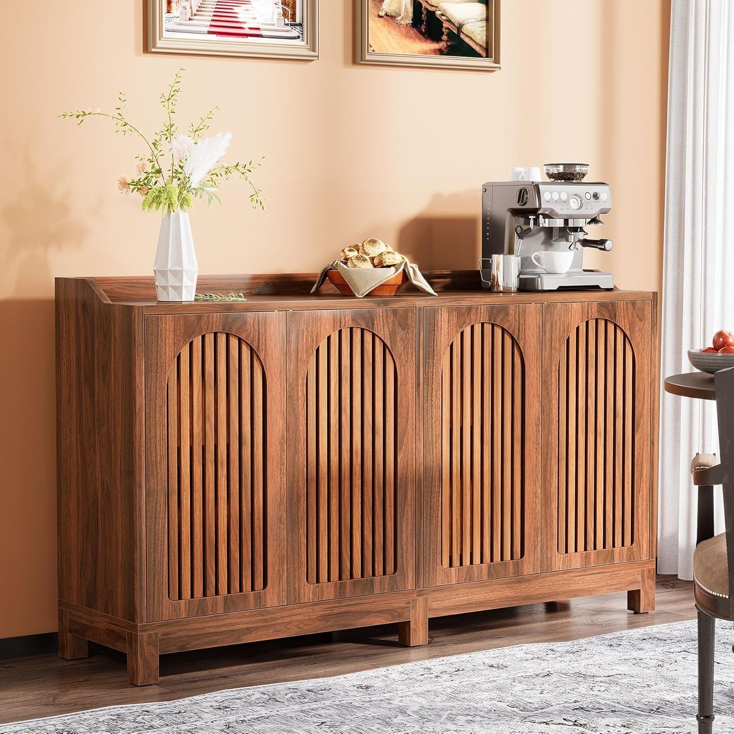 57 InchModern Farmhouse Sideboard Cabinet With Adjustable Shelves