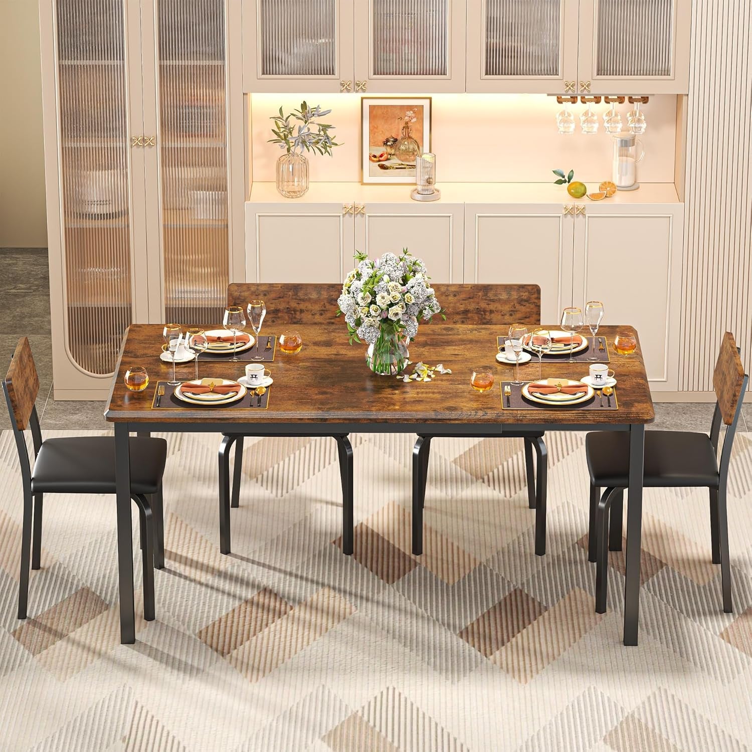 Extendable 5 pc Dining Set - Rustic Brown