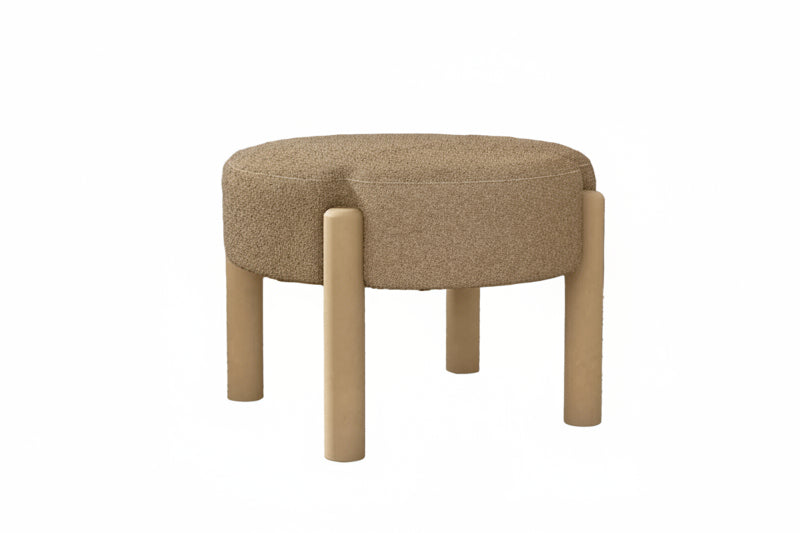 Luna Modern Round Ottoman in Brown Boucle