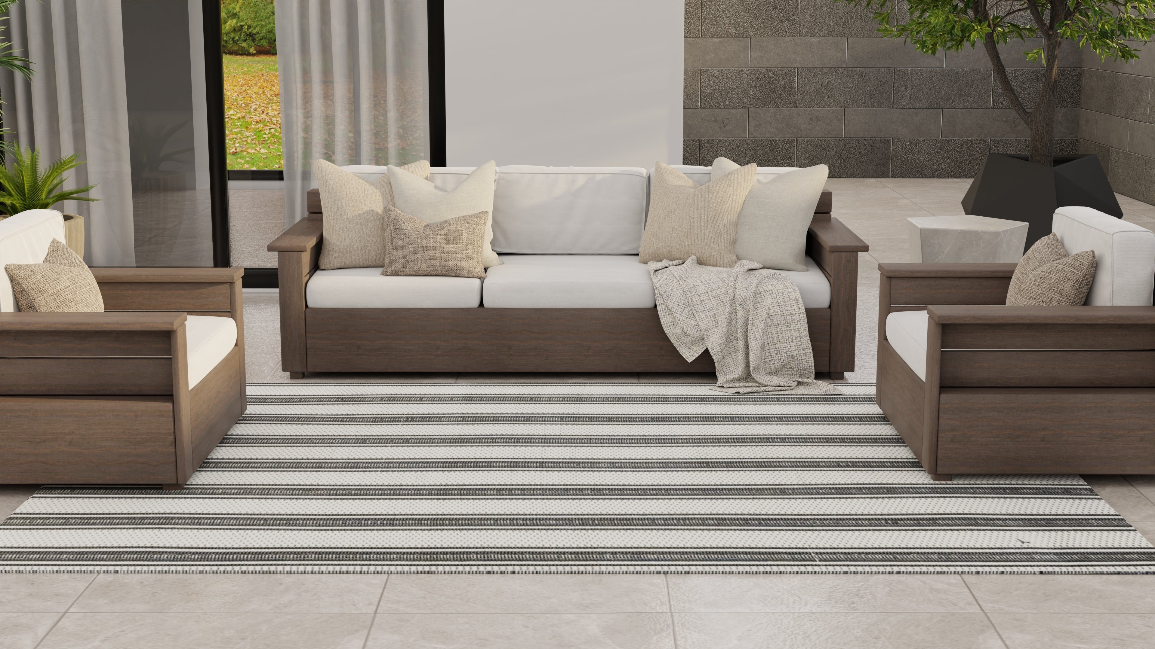 Vertical Stripe Black & Grey Outdoor Mat