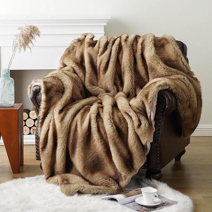 Luxury Faux Fur Throw Blanket - Ochre 50 x 60 inch