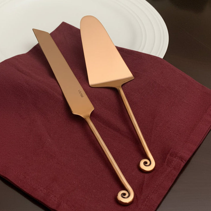 Copper Finish Cake Serving Set - 2 Pc