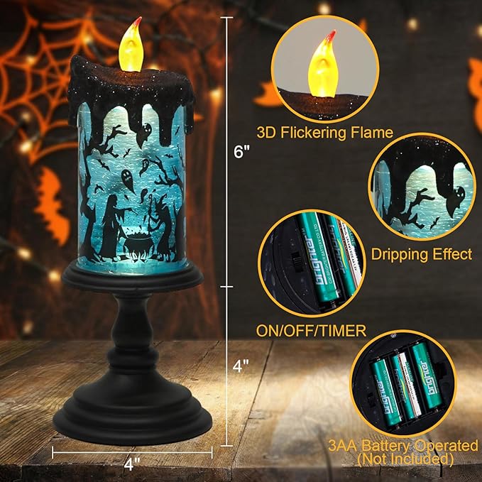 Battery Operated Spooky Spinning Tornado LED Candle - Spooky Blue