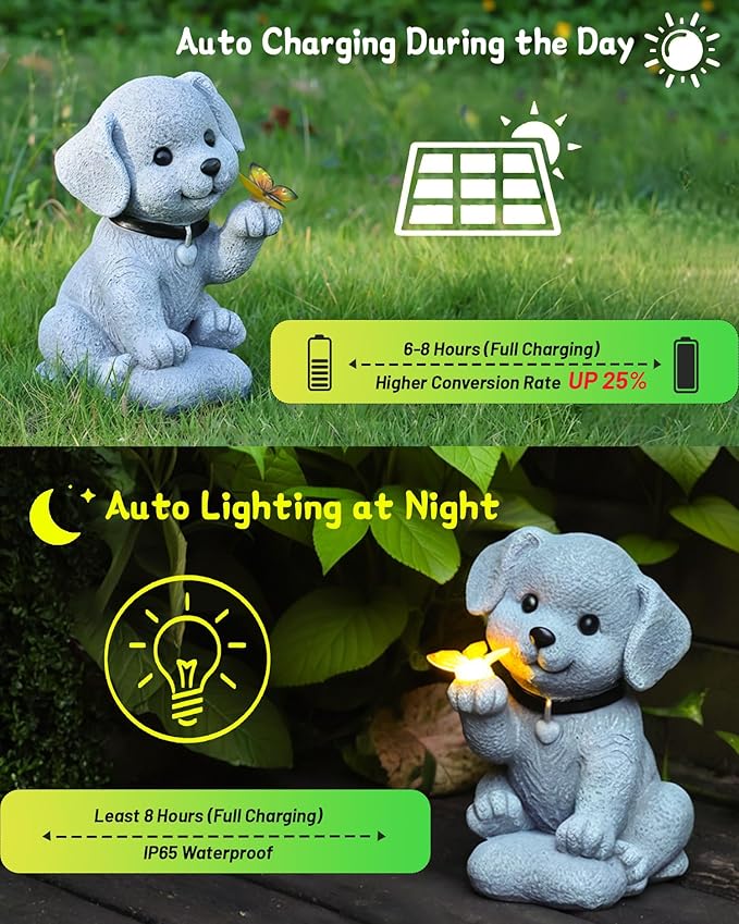 Solar Garden Statue - Puppy with Butterfly