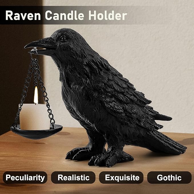 Black Crow Resin Candle Holder - Halloween Decoration