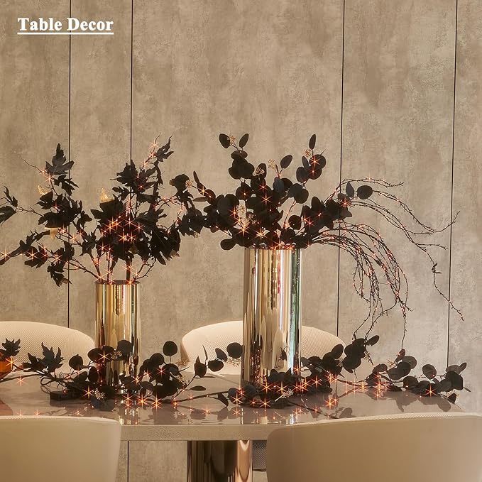 Halloween Black Maple Garland with Lights & Timer