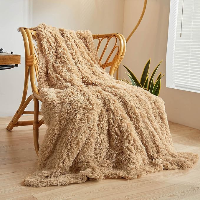 Plush Faux Fur Throw Blanket - Camel