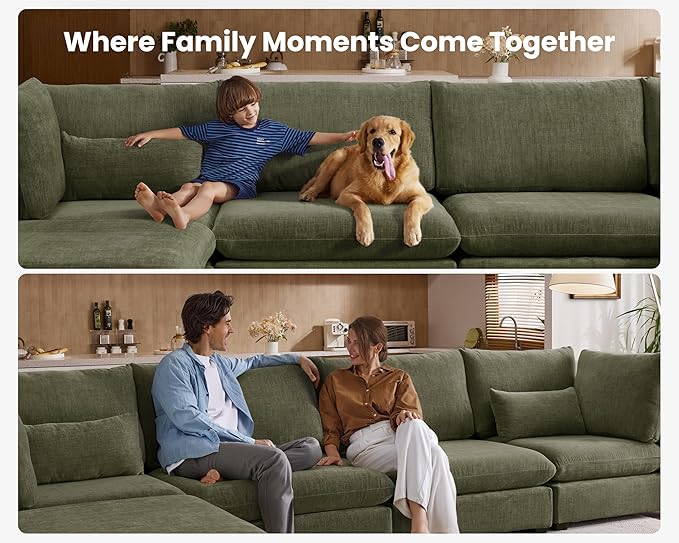 Extra Deep Cloud Chenille Modular Sectional in Olive Green