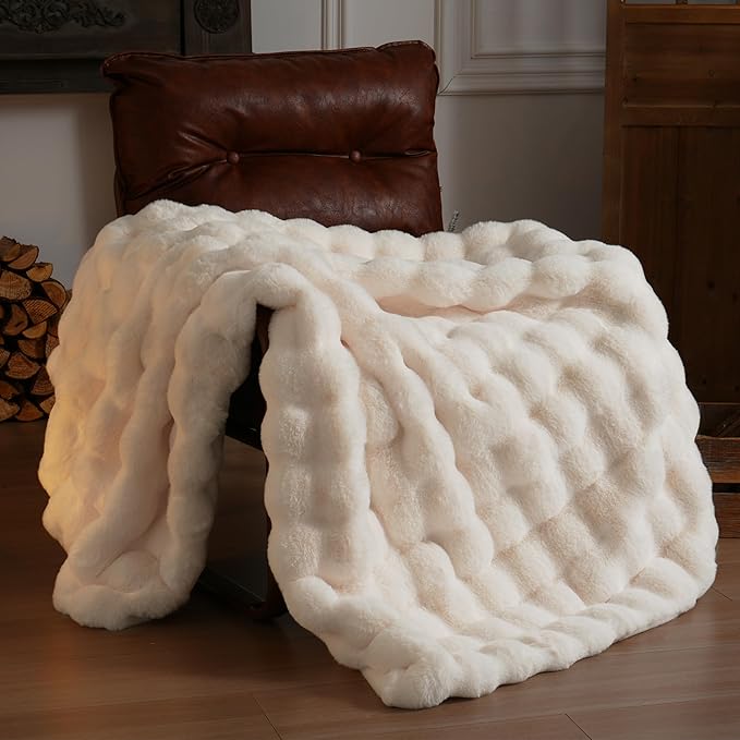 Thick Fluffy Soft Bubble Blanket - White, 50 x 60