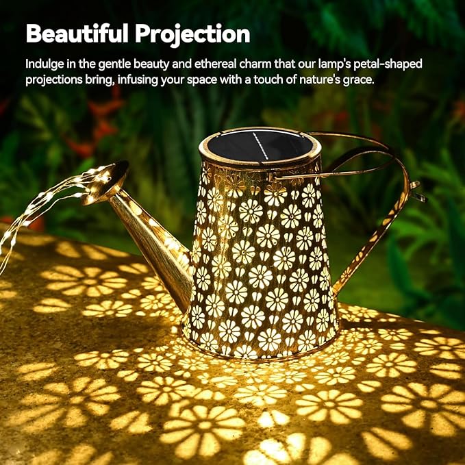2 Pack Solar Watering Can with Lights - Bronze Floral Design