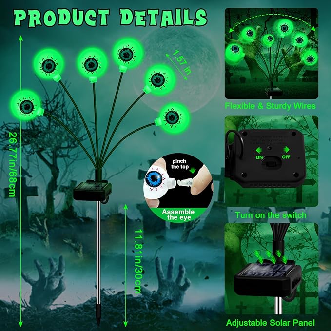 Set of 4 24-light LED Spooky Eyeball Lights - Outdoor/Waterproof