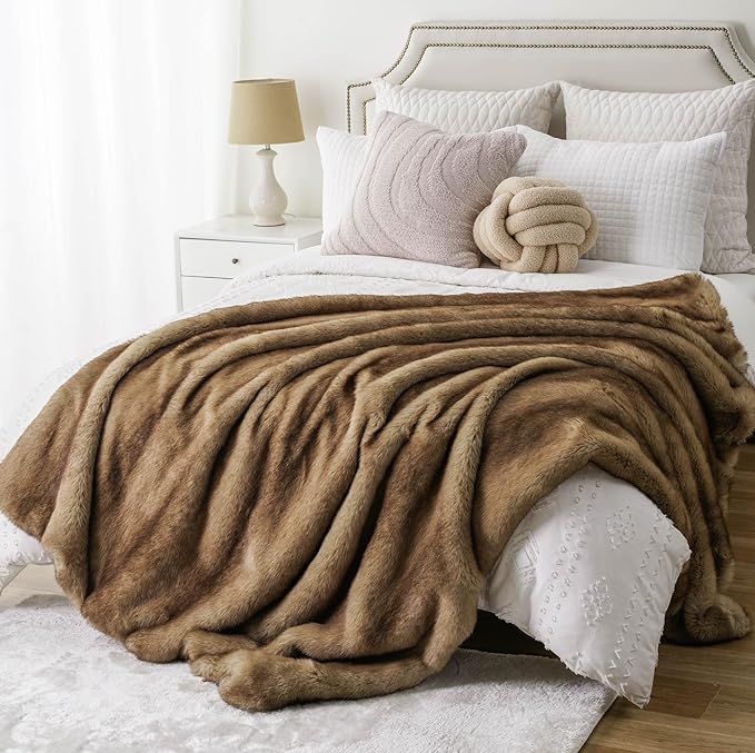 Luxury Faux Fur Throw Blanket - Ochre 50 x 60 inch