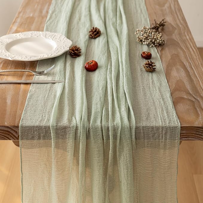 Sage Green Cheesecloth Table Runner - 120"