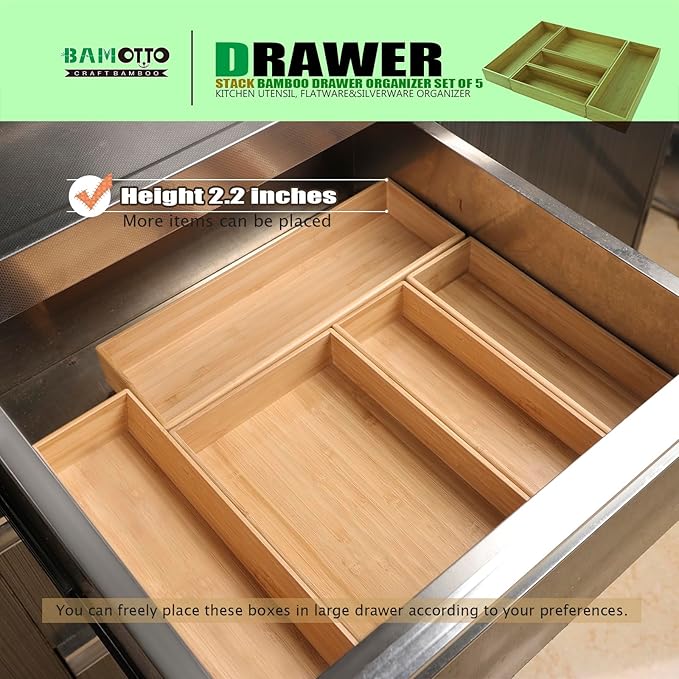 Bamboo Drawer Organizers - Set of 5